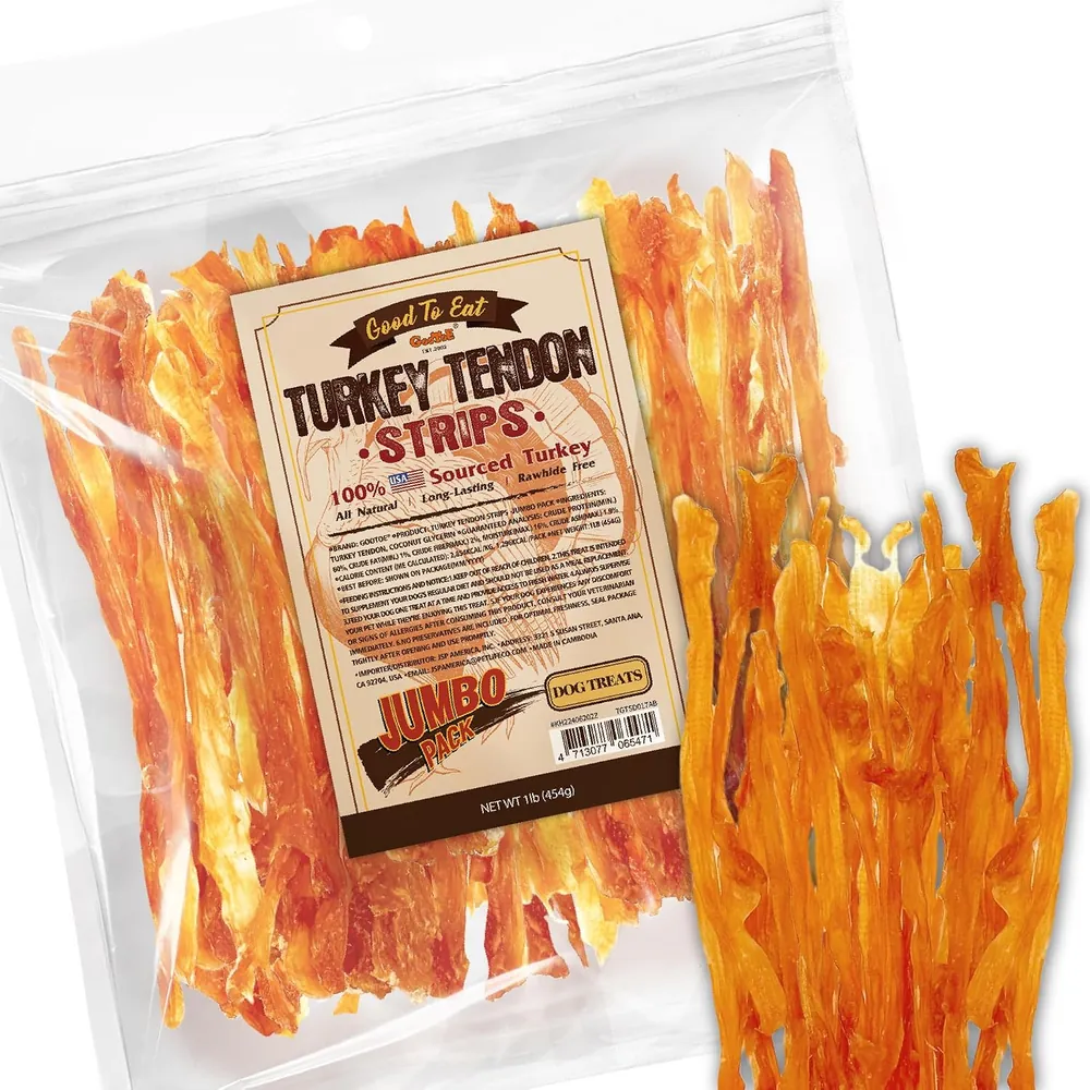 Gootoe Turkey Tendon Strips for Dogs, 1 lb